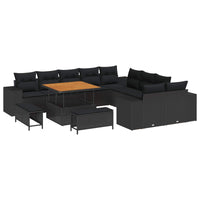 vidaXL Conjunto de Sofá de Jardim com almofada 13 pcs Preto vime PE