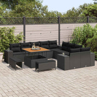 vidaXL Conjunto de Sofá de Jardim com almofada 13 pcs Preto vime PE