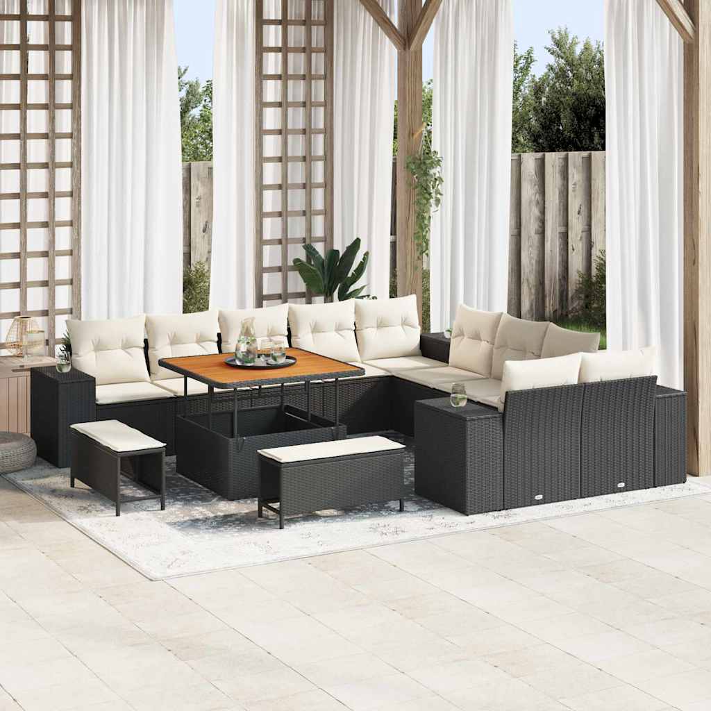 vidaXL Conjunto de Sofá de Jardim com almofada 13 pcs Preto vime PE