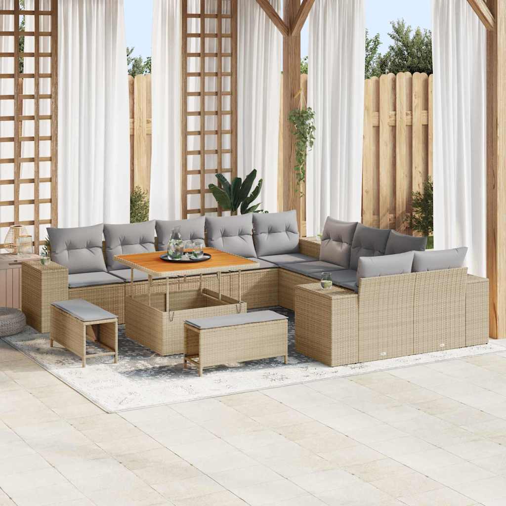 vidaXL Conjunto de Sofá de Jardim com almofada 13 pcs Preto vime PE