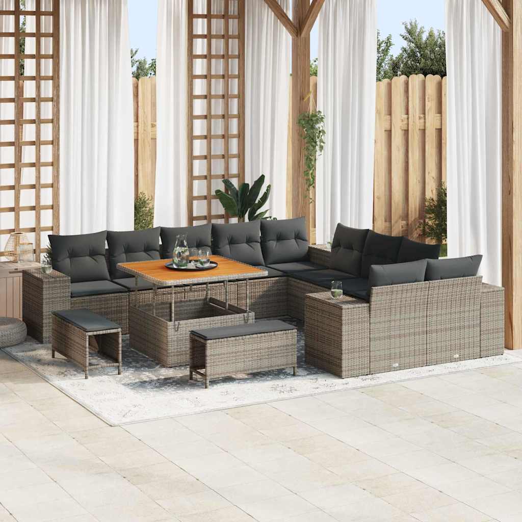 vidaXL Conjunto de Sofá de Jardim com almofada 13 pcs Preto vime PE