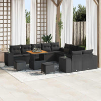 vidaXL Conjunto de Sofá de Jardim com almofada 13 pcs Preto vime PE