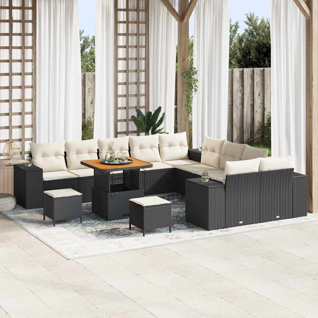 vidaXL Conjunto de Sofá de Jardim com almofada 13 pcs Preto vime PE