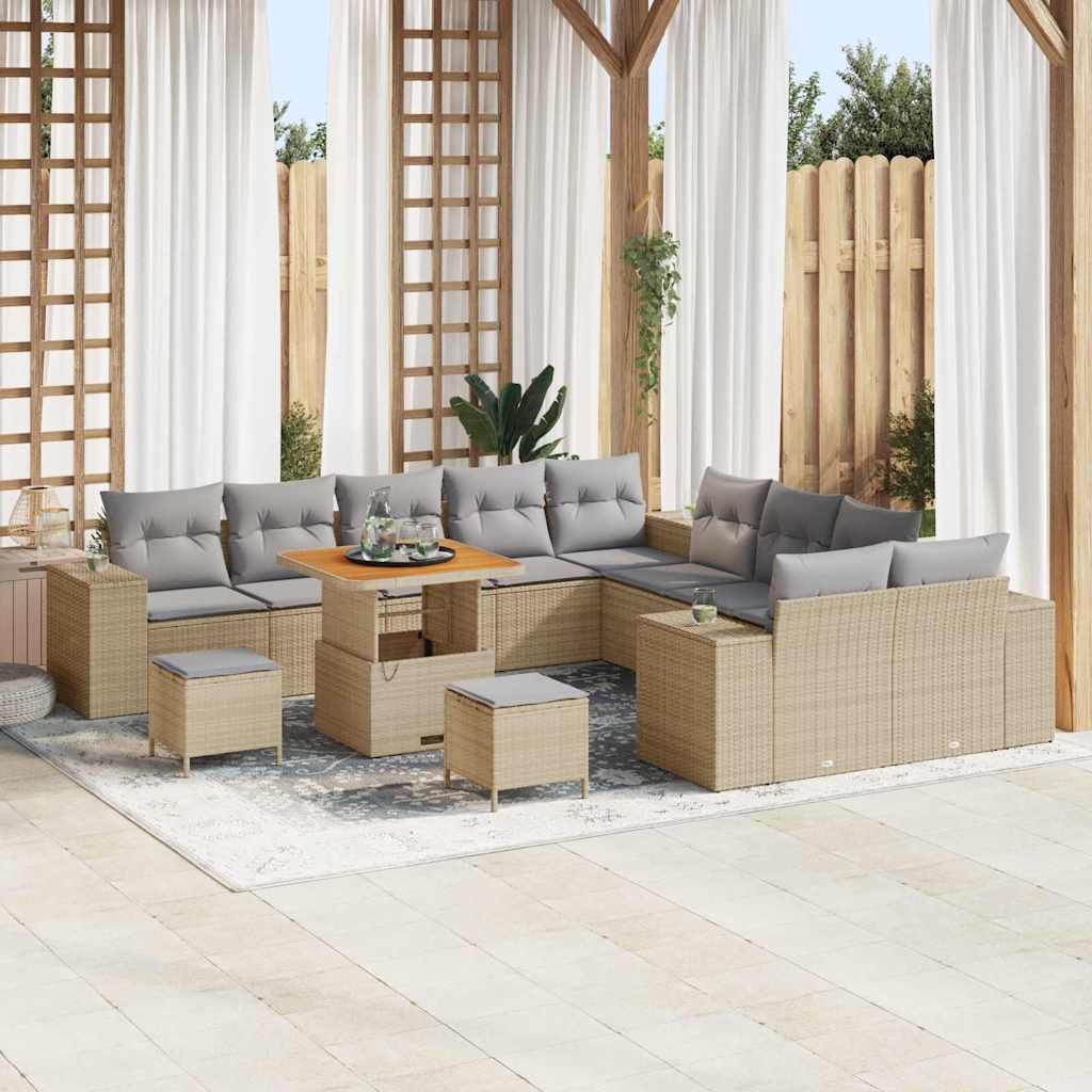 vidaXL Conjunto de Sofá de Jardim com almofada 13 pcs Preto vime PE