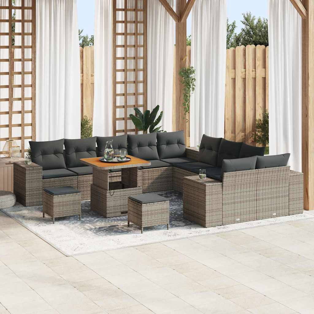 vidaXL Conjunto de Sofá de Jardim com almofada 13 pcs Preto vime PE