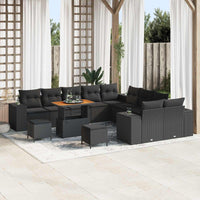 vidaXL Conjunto de Sofá de Jardim com almofada 13 pcs Preto vime PE