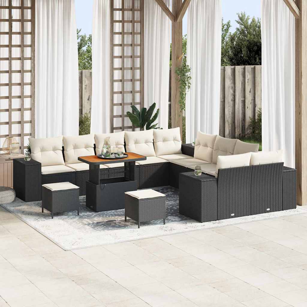 vidaXL Conjunto de Sofá de Jardim com almofada 13 pcs Preto vime PE