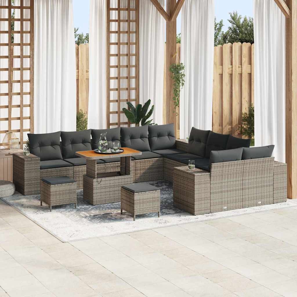 vidaXL Conjunto de Sofá de Jardim com almofada 13 pcs Preto vime PE