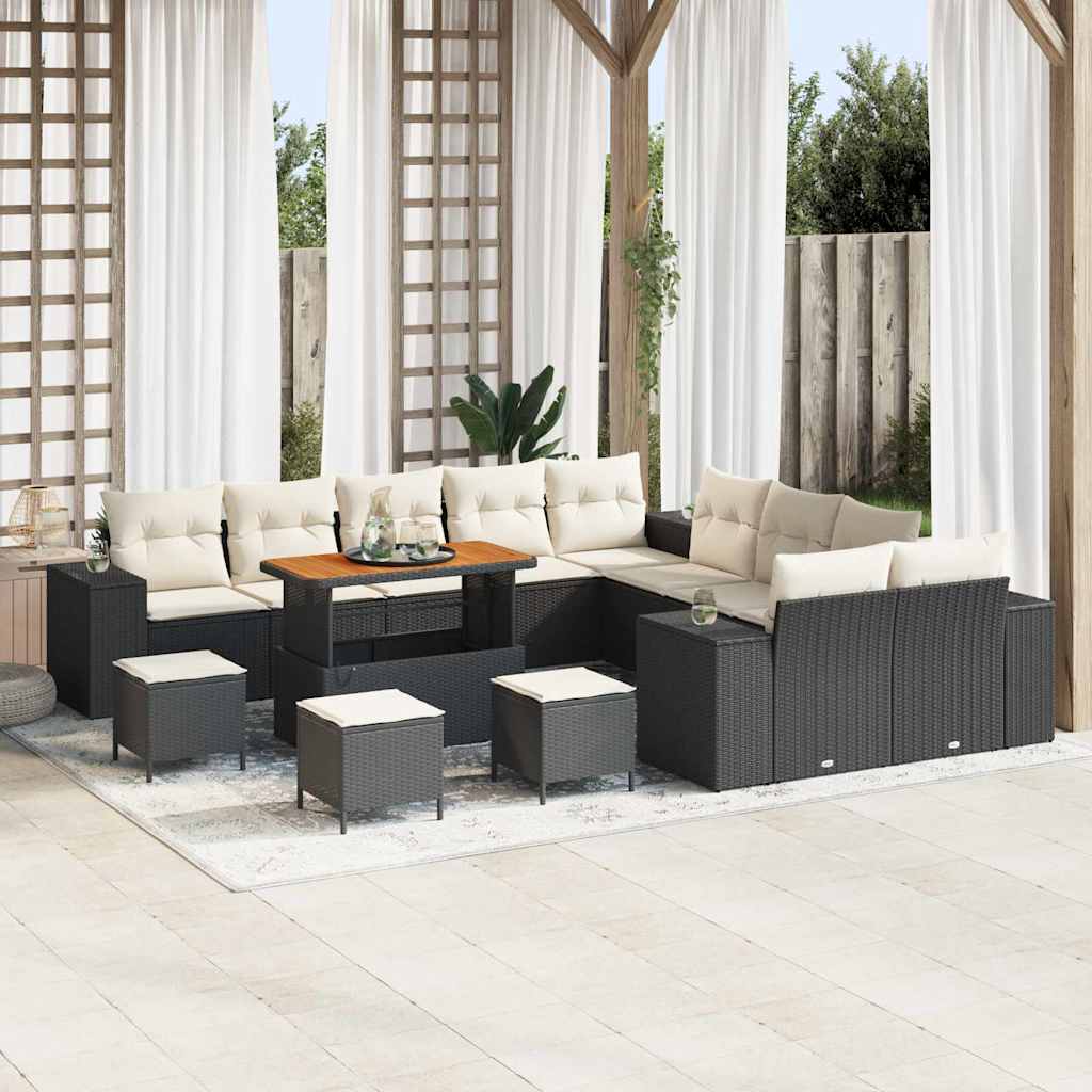 vidaXL Conjunto de Sofá de Jardim com almofada 13 pcs Preto vime PE