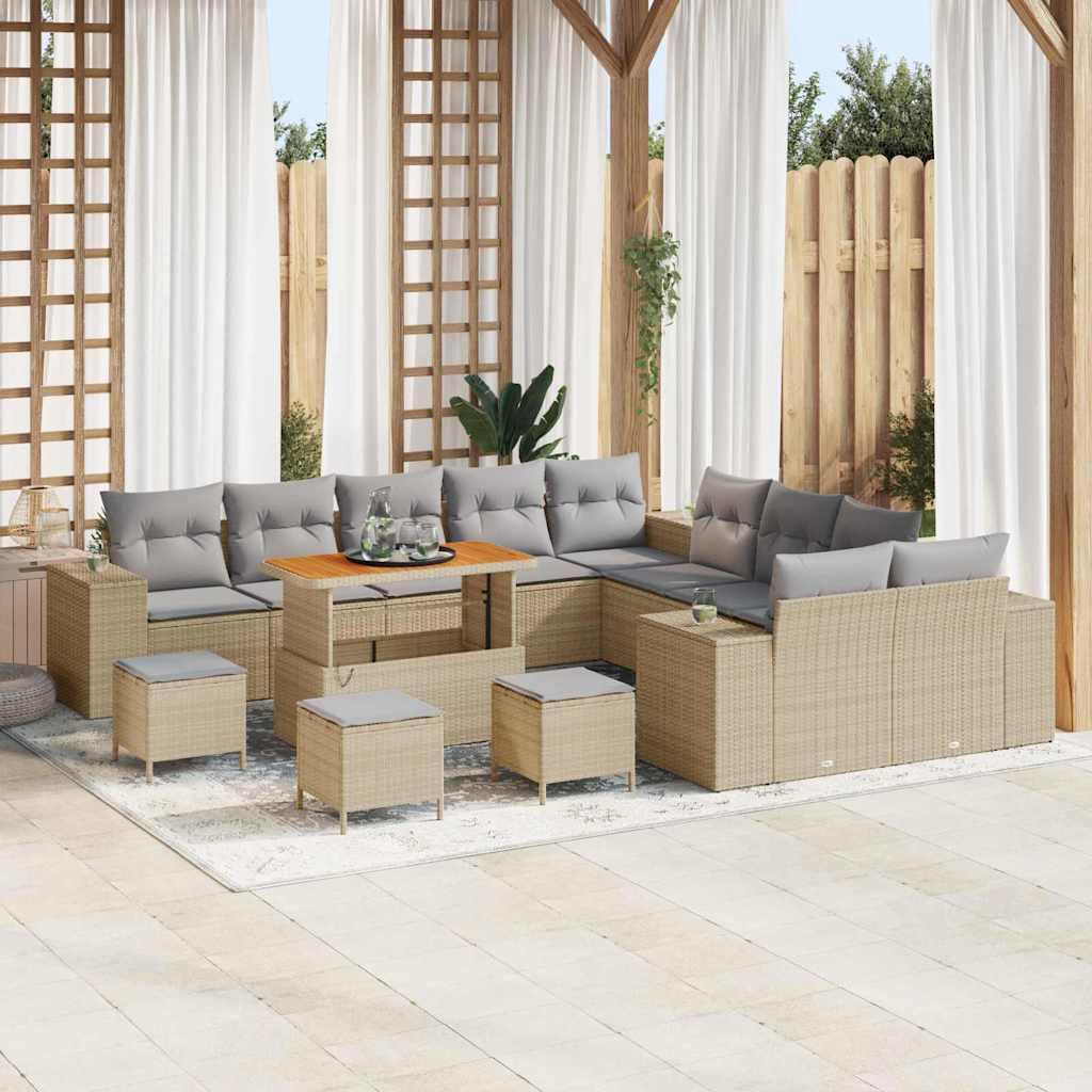 vidaXL Conjunto de Sofá de Jardim com almofada 13 pcs Preto vime PE
