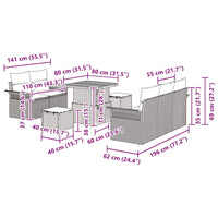 vidaXL Conjunto de Sofá de Jardim com almofada 8 pcs Preto vime PE