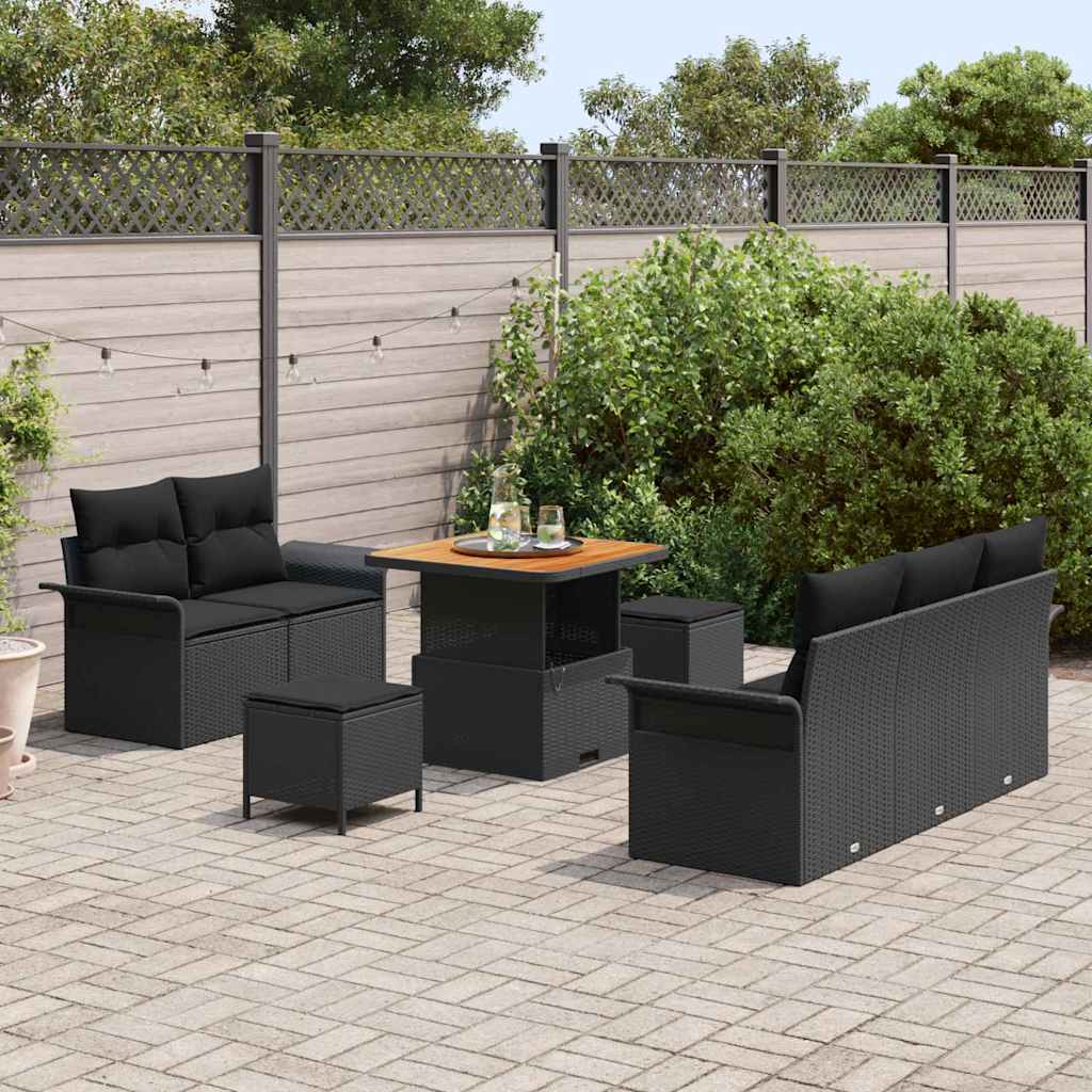 vidaXL Conjunto de Sofá de Jardim com almofada 8 pcs Preto vime PE