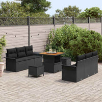 vidaXL Conjunto de Sofá de Jardim com almofada 9 pcs Preto vime PE