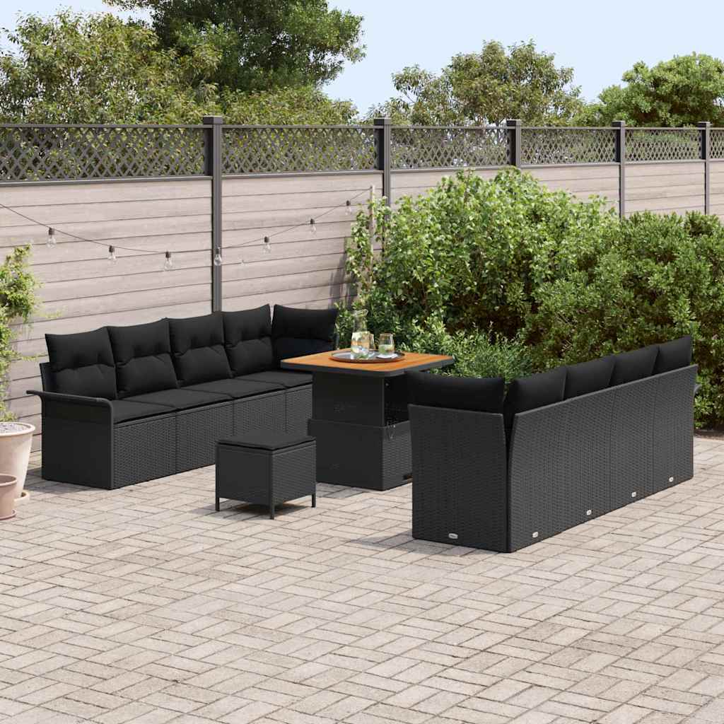 vidaXL Conjunto de Sofá de Jardim com almofada 11 pcs Preto vime PE