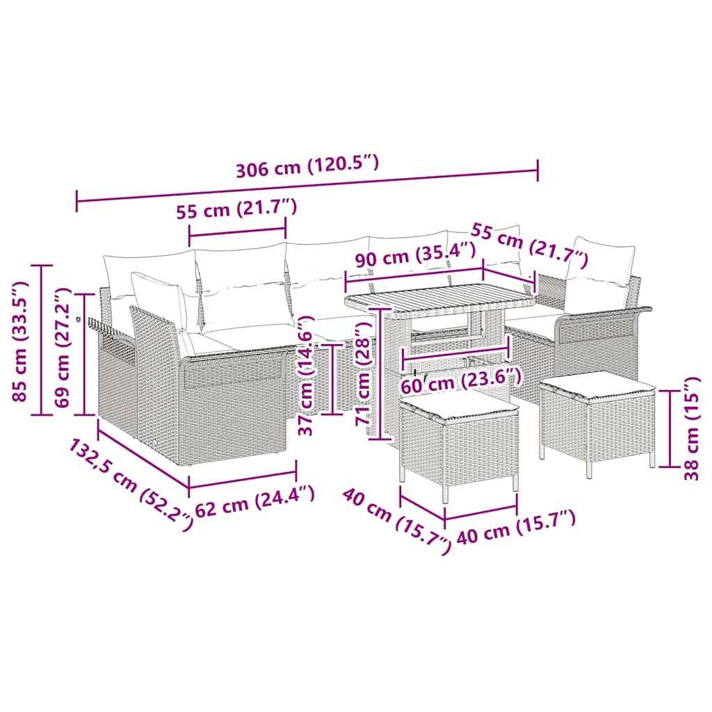 vidaXL Conjunto de Sofá de Jardim 10 pcs Preto vime PE