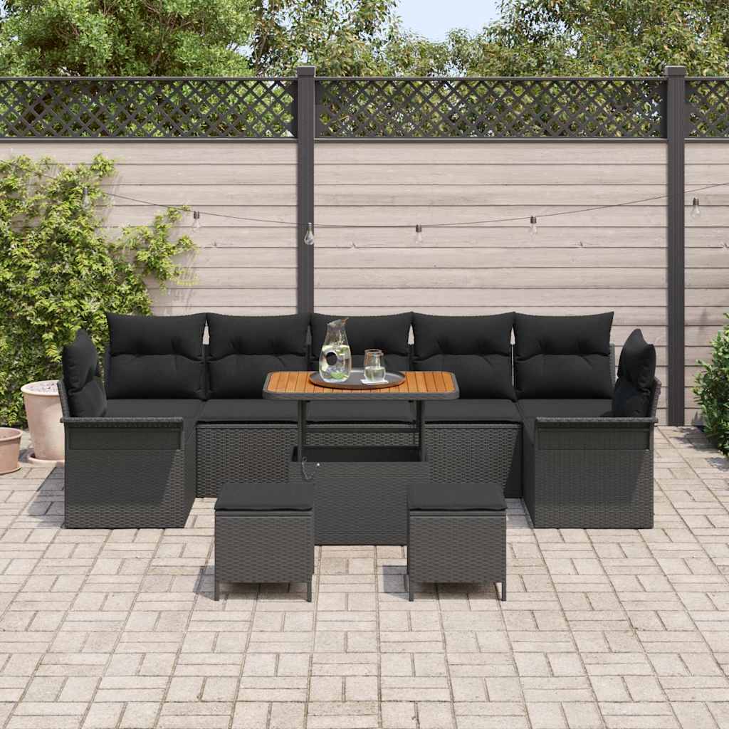 vidaXL Conjunto de Sofá de Jardim com almofada 10 pcs Preto vime PE