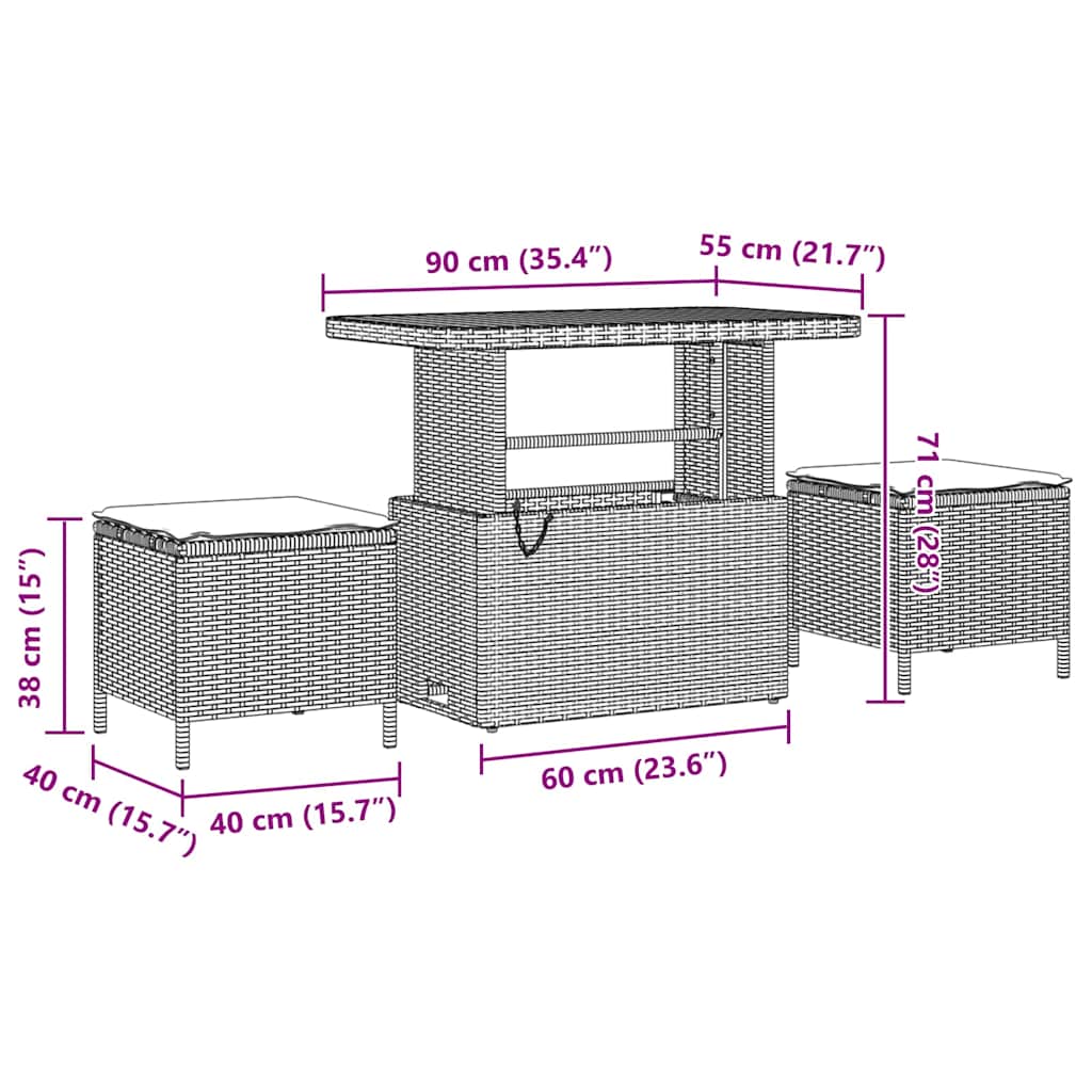 vidaXL Conjunto de Sofá de Jardim com almofada 10 pcs Preto vime PE