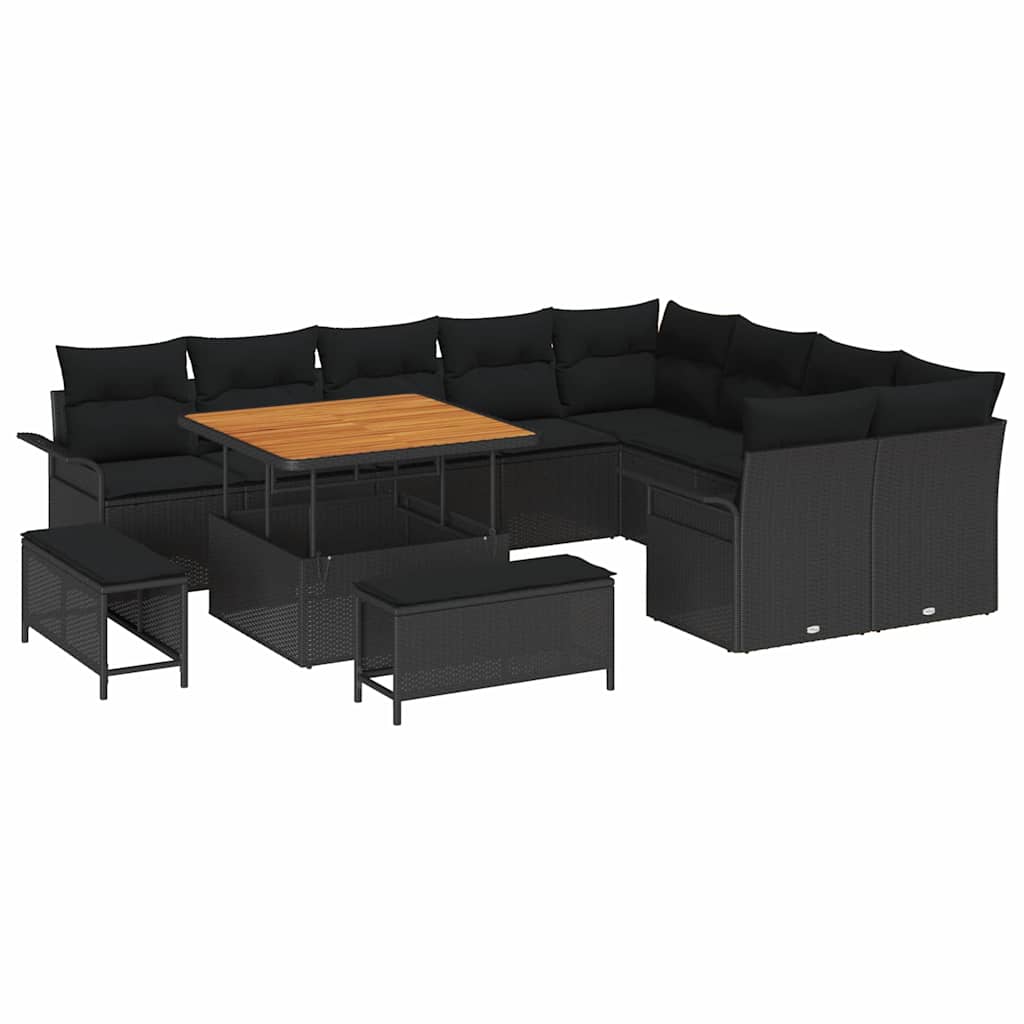 vidaXL Conjunto de Sofá de Jardim com almofada 12 pcs Preto vime PE