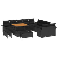 vidaXL Conjunto de Sofá de Jardim com almofada 13 pcs Preto vime PE