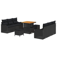 vidaXL Conjunto de Sofá de Jardim com almofada 9 pcs Preto vime PE