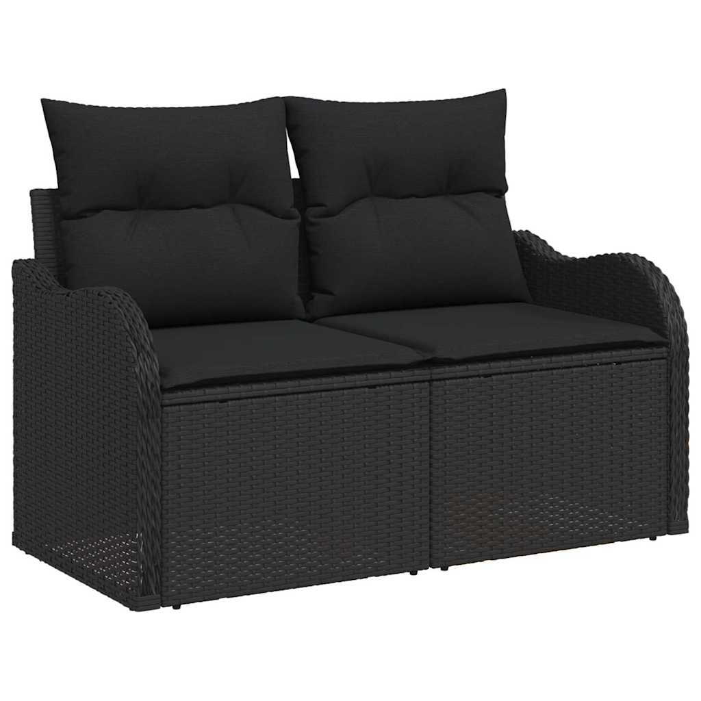 vidaXL Conjunto de Sofá de Jardim com almofada 9 pcs Preto vime PE
