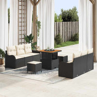 vidaXL Conjunto de Sofá de Jardim com almofada 9 pcs Preto vime PE