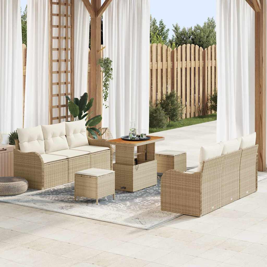 vidaXL Conjunto de Sofá de Jardim com almofada 9 pcs Preto vime PE