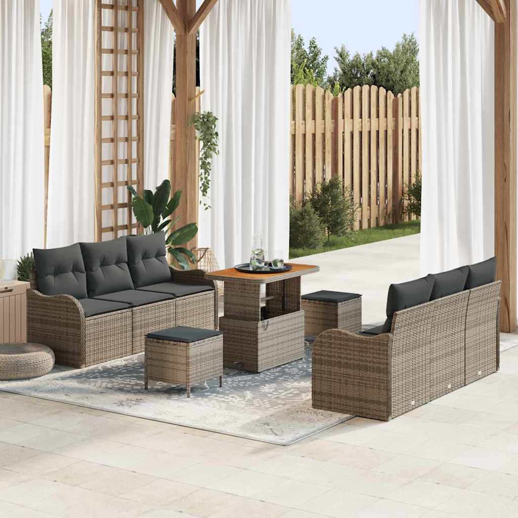vidaXL Conjunto de Sofá de Jardim com almofada 9 pcs Preto vime PE