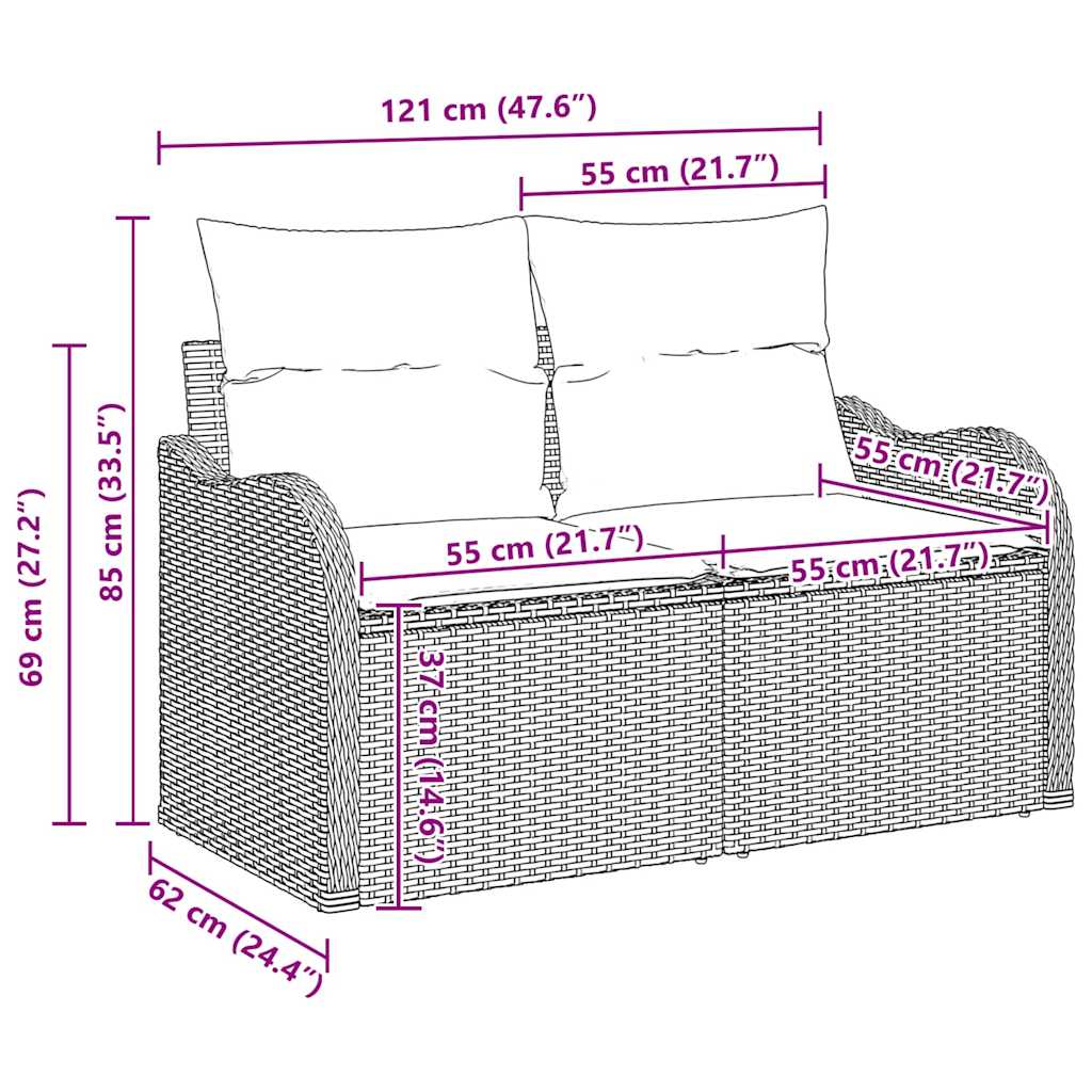 vidaXL Conjunto de Sofá de Jardim com almofada 12 pcs Preto vime PE