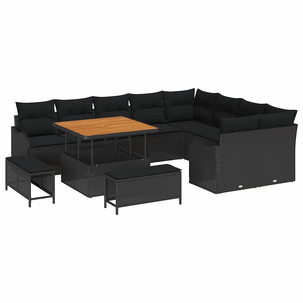 vidaXL Conjunto de Sofá de Jardim com almofada 12 pcs Preto vime PE
