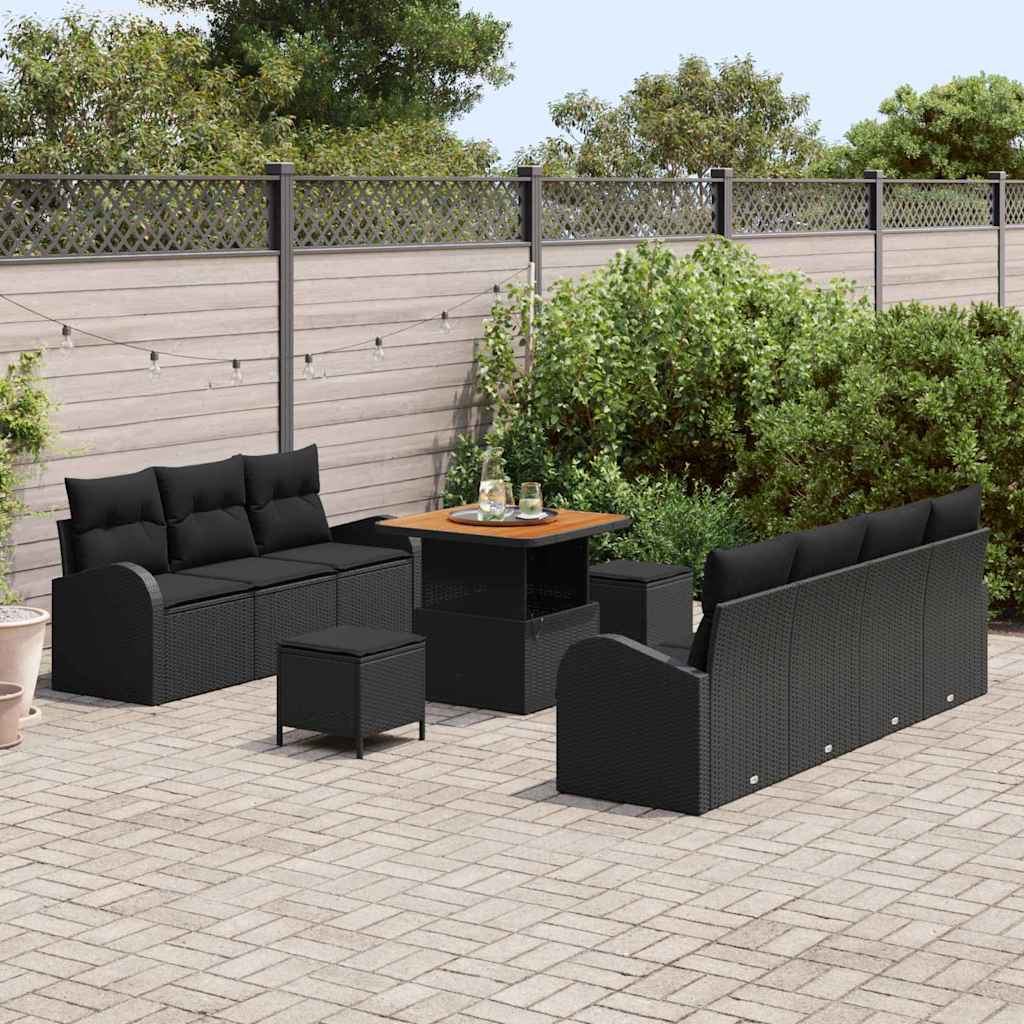 vidaXL Conjunto de Sofá de Jardim com almofada 10 pcs Preto vime PE