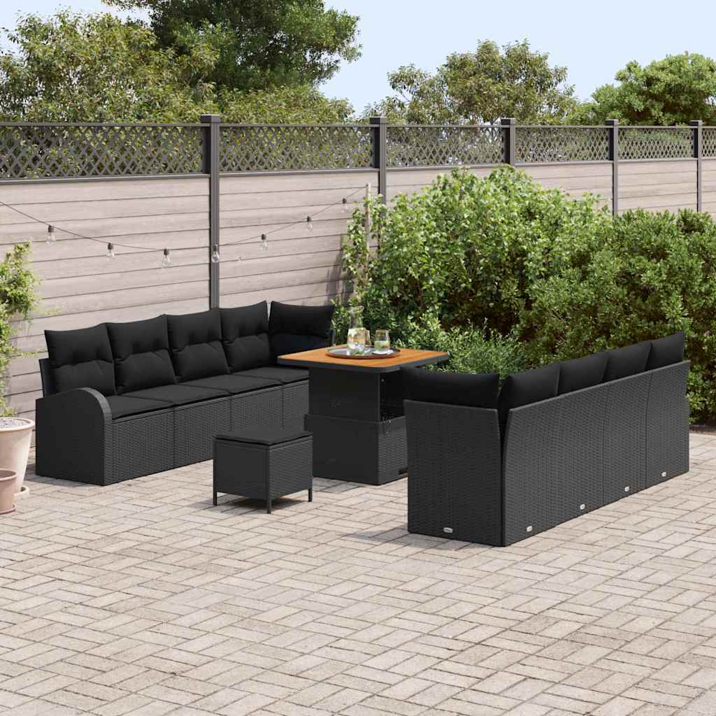 vidaXL Conjunto de Sofá de Jardim com almofada 11 pcs Preto vime PE