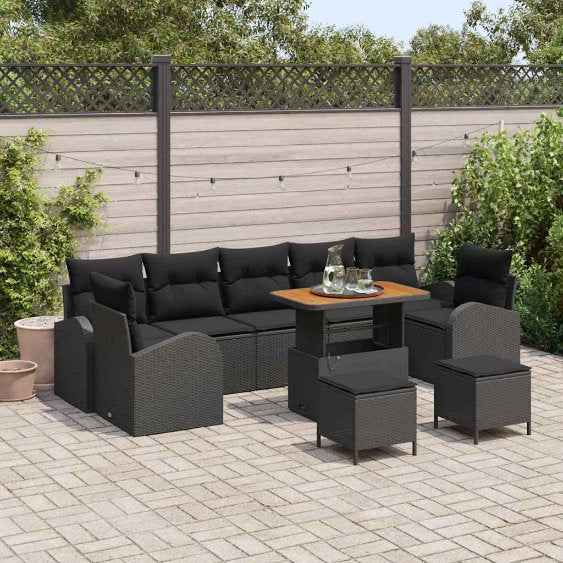 vidaXL Conjunto de Sofá de Jardim 10 pcs Preto Rattan Sintético