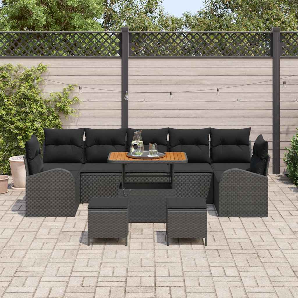 vidaXL Conjunto de Sofá de Jardim com almofada 10 pcs Preto vime PE