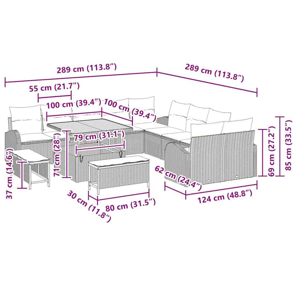 vidaXL Conjunto de Sofá de Jardim 13 pcs Preto Rattan Sintético