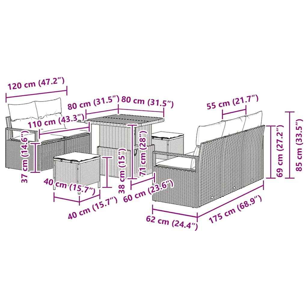 vidaXL Conjunto de Sofá de Jardim 8 pcs Preto Rattan Sintético