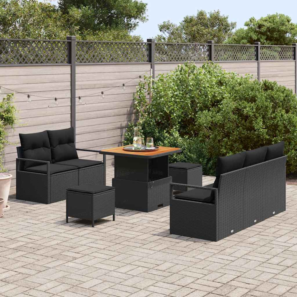 vidaXL Conjunto de Sofá de Jardim com almofada 8 pcs Preto vime PE