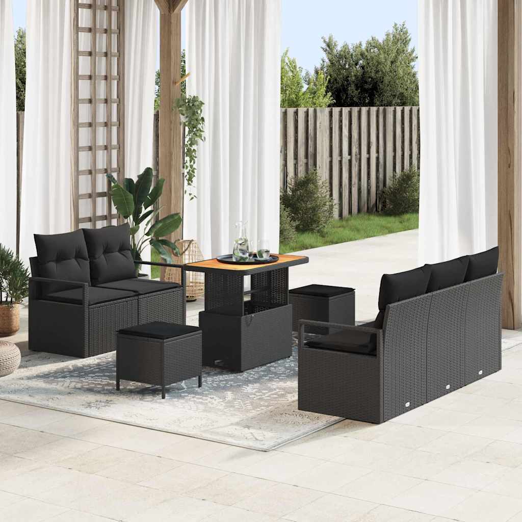 vidaXL Conjunto de Sofá de Jardim com almofada 8 pcs Preto vime PE