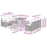 vidaXL Conjunto de Sofá de Jardim com almofada 9 pcs Preto vime PE