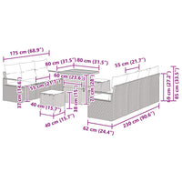 vidaXL Conjunto de Sofá de Jardim com almofada 10 pcs Preto vime PE