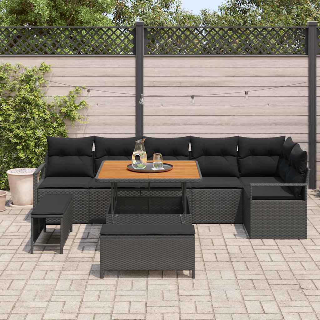 vidaXL Conjunto de Sofá de Jardim 9 pcs Preto Rattan Sintético