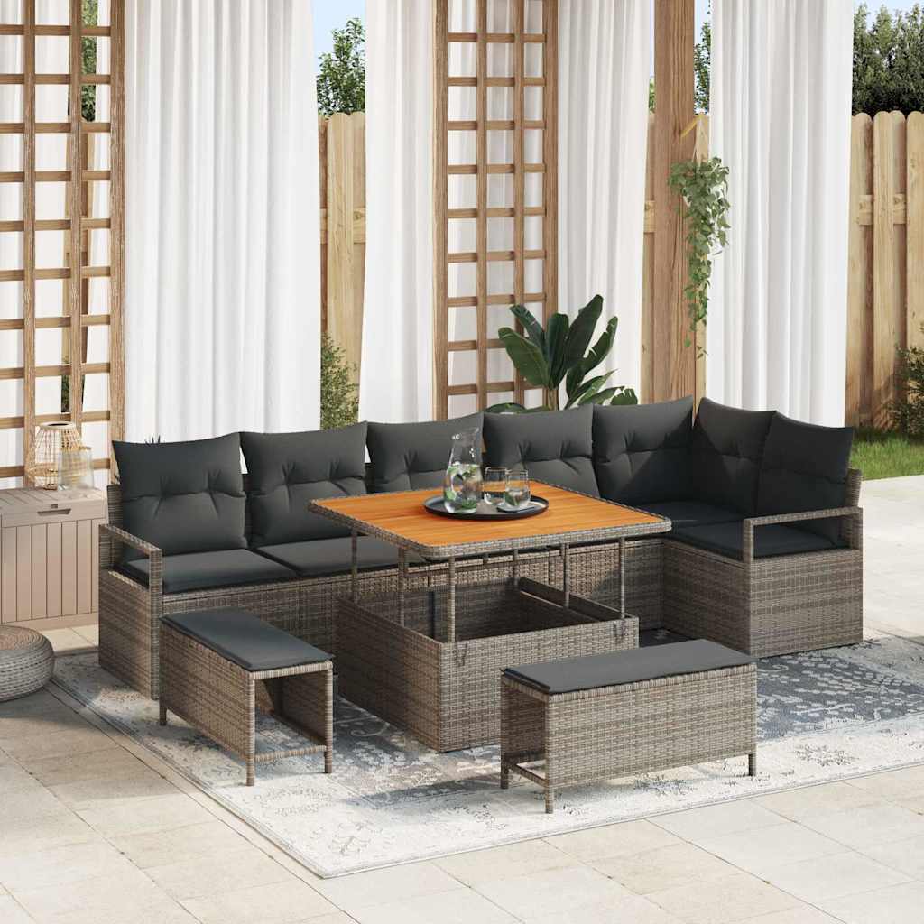 vidaXL Conjunto de Sofá de Jardim 9 pcs Preto Rattan Sintético