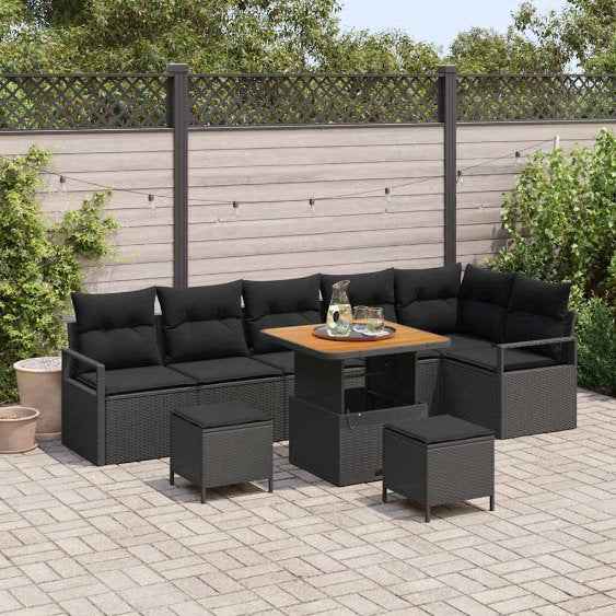 vidaXL Conjunto de Sofá de Jardim 9 pcs Preto Rattan Sintético