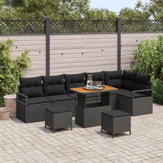 vidaXL Conjunto de Sofá de Jardim 9 pcs Preto Rattan Sintético