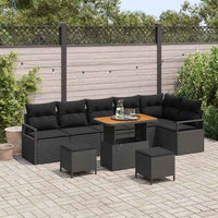 vidaXL Conjunto de Sofá de Jardim 9 pcs Preto Rattan Sintético
