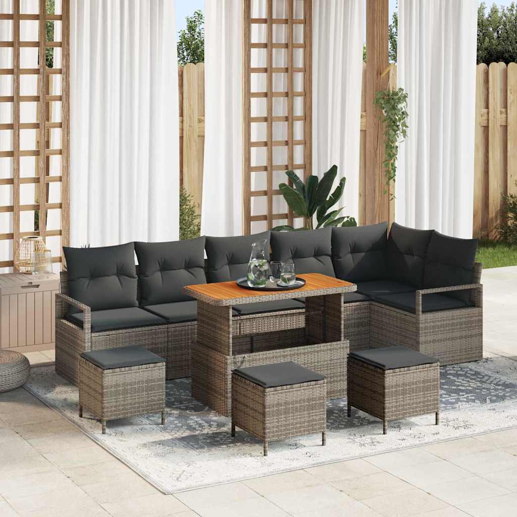 vidaXL Conjunto de Sofá de Jardim 9 pcs Preto Rattan Sintético