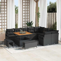 vidaXL Conjunto de Sofá de Jardim com almofada 12 pcs Preto vime PE
