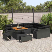 vidaXL Conjunto de Sofá de Jardim com almofada 12 pcs Preto vime PE