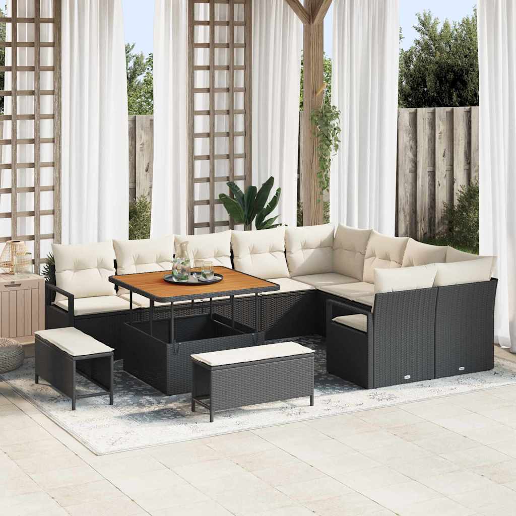 vidaXL Conjunto de Sofá de Jardim com almofada 12 pcs Preto vime PE