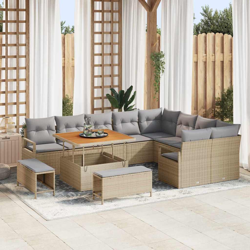 vidaXL Conjunto de Sofá de Jardim com almofada 12 pcs Preto vime PE